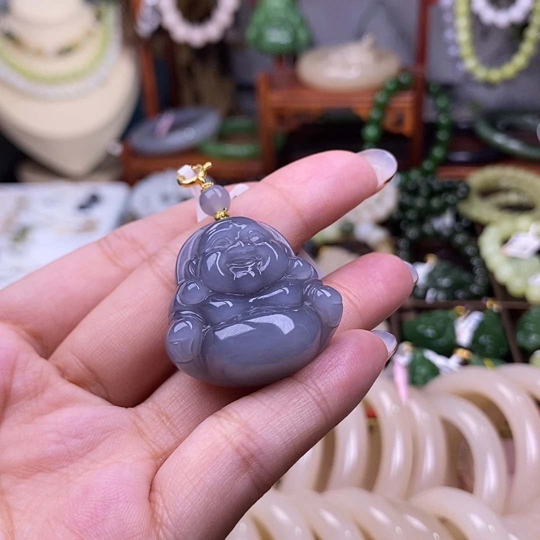 和田玉清货价浓烟紫银佛公未镶嵌