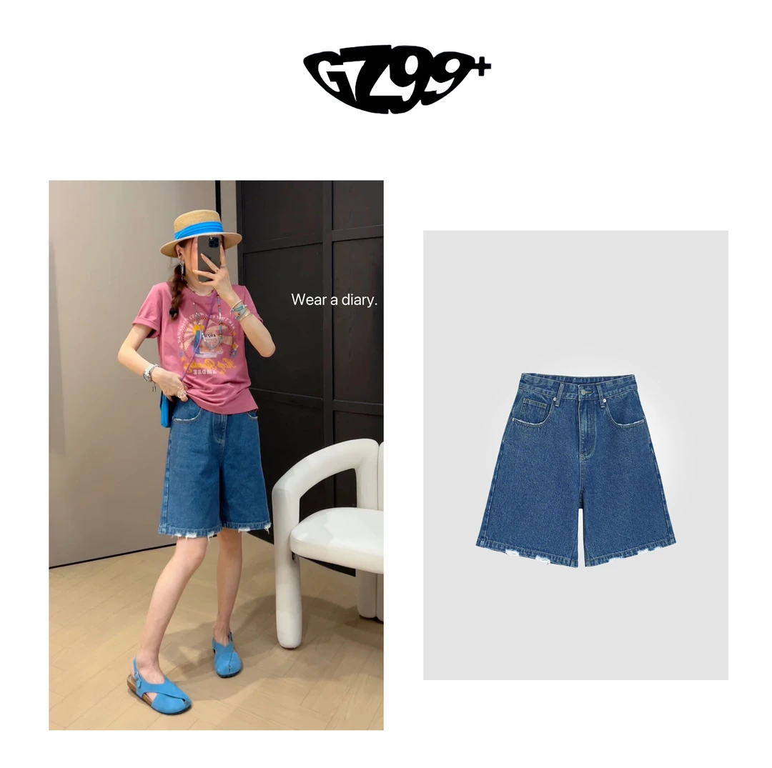 九儿【塑造精致】 夏季新款时尚百搭显瘦5分牛仔短裤-K6705