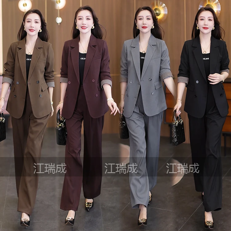 正品高级感西装套装女春秋新款休闲时尚洋气遮肉西服阔腿裤两件套