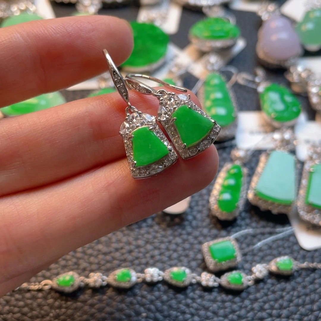 翡翠银S925镶嵌吊坠(不含链)耳坠