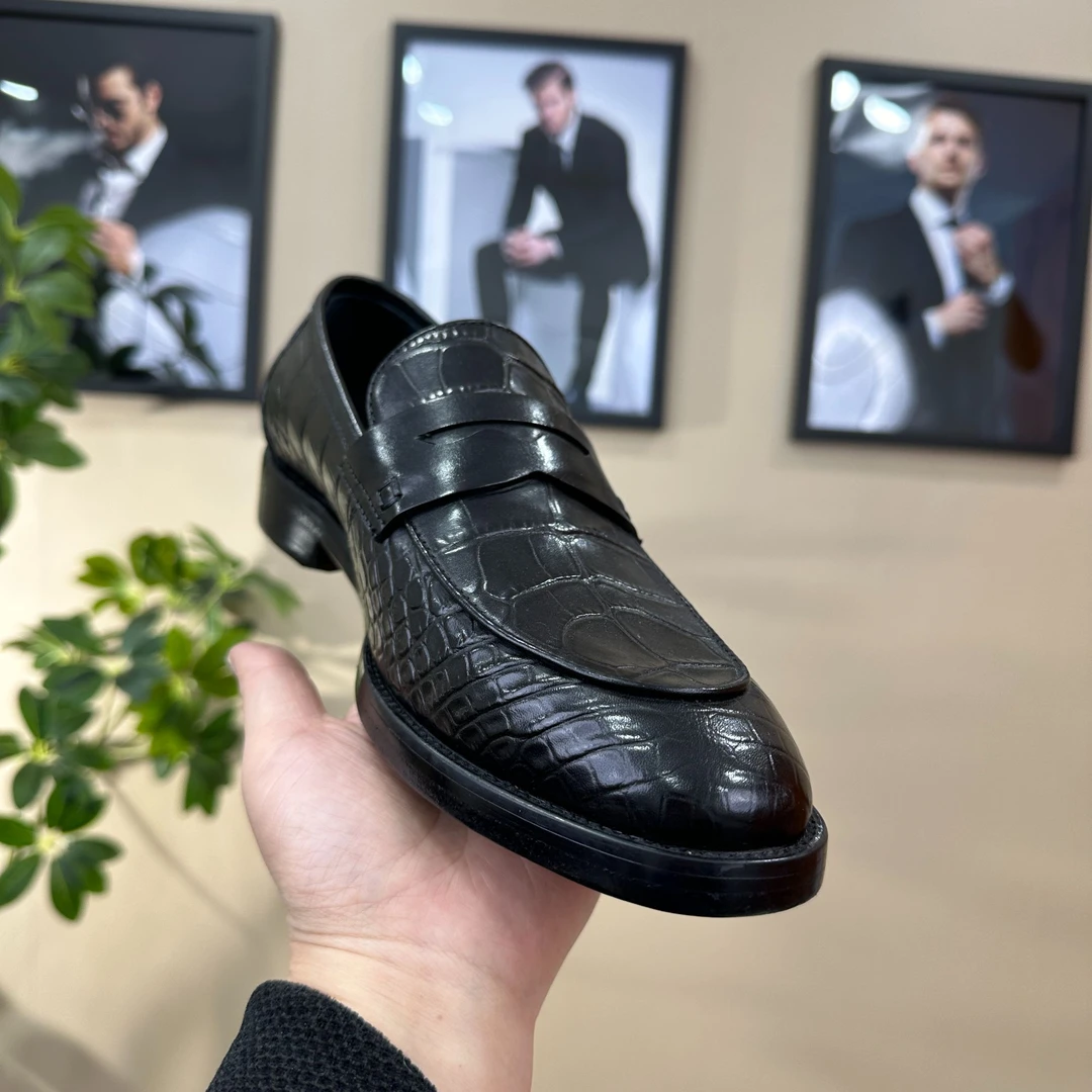 乐福牛皮真皮大底鳄鱼纹内里牛皮百搭男士皮鞋