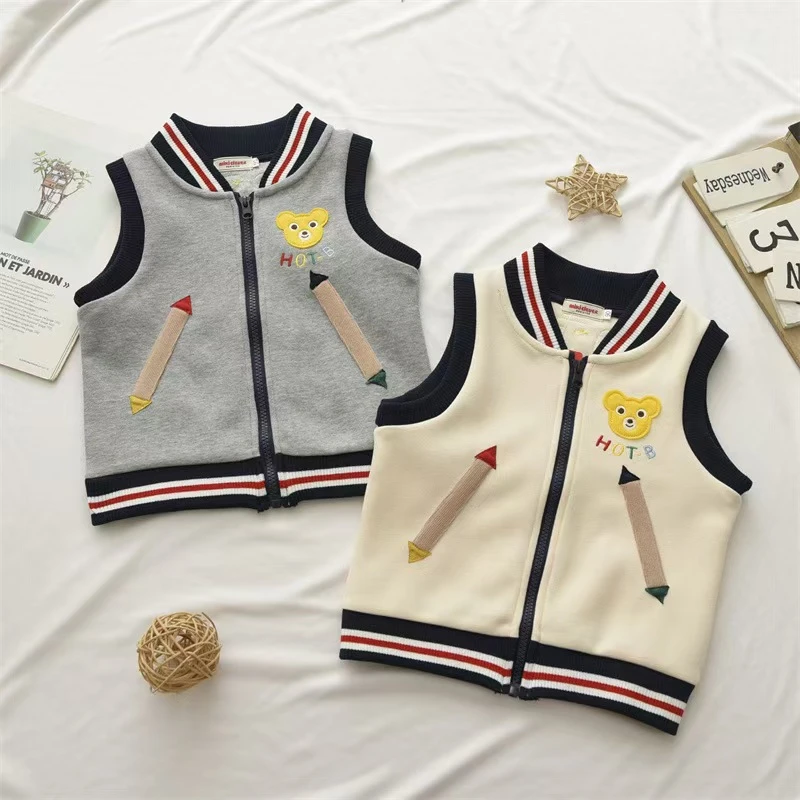 童装时尚小童春秋儿童卡通小熊工程车休闲马甲秋款秋季马夹宝宝