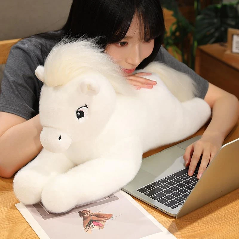 白色小马睡觉抱枕女陪睡长条枕夹腿专用床头靠垫儿童吉祥物马年