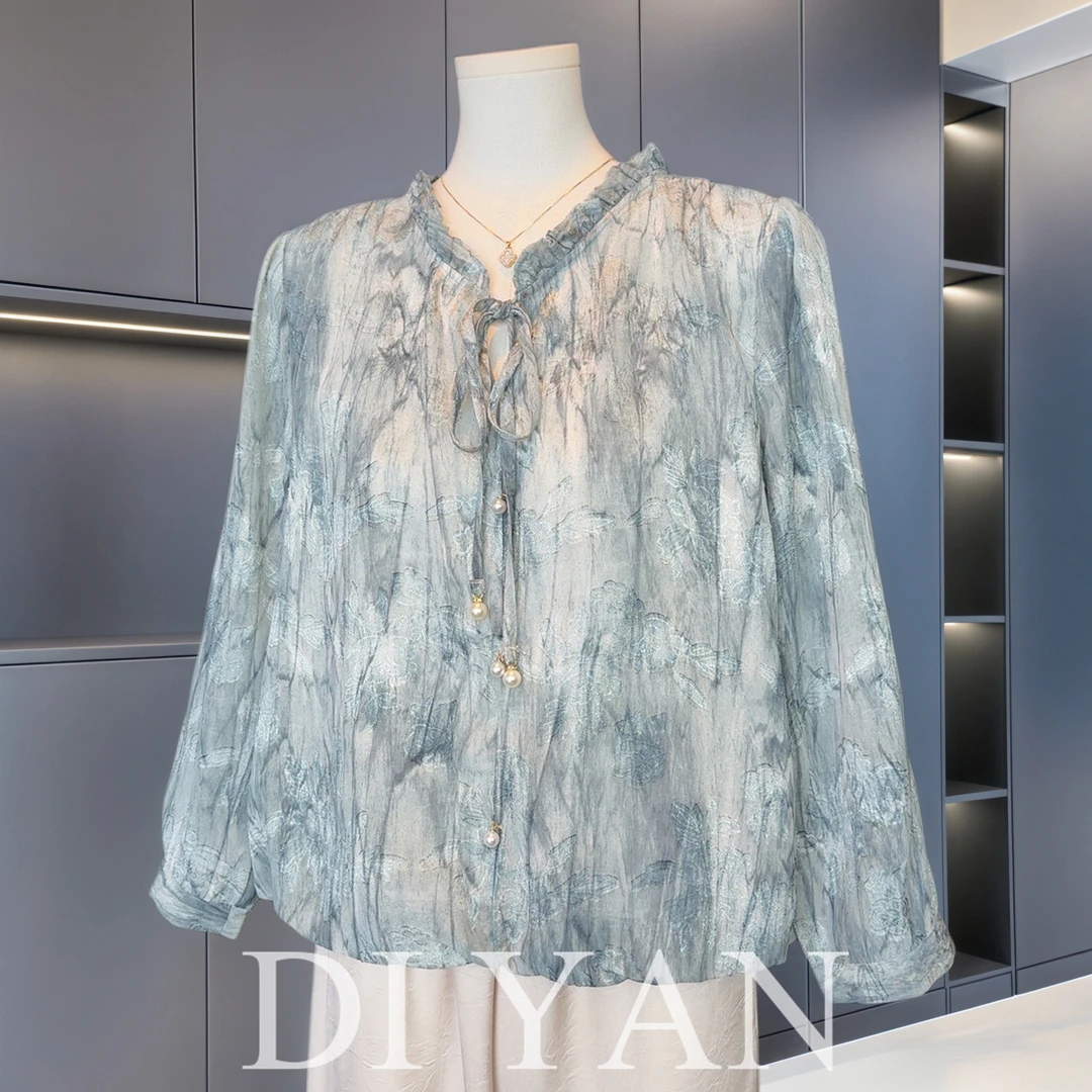 妈妈秋装2025新款洋气百搭气质雪纺上衣初秋长袖小衫中老年女装