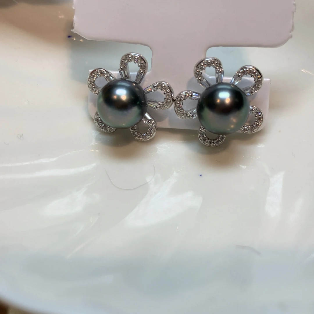 海水珍珠耳饰银S925镶嵌