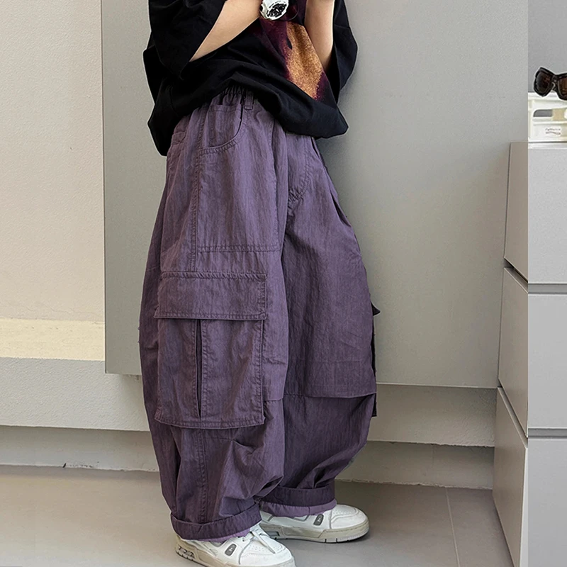 男童工装裤夏季2025新款儿童薄款长裤中大童炸街潮牌休闲宽松A301