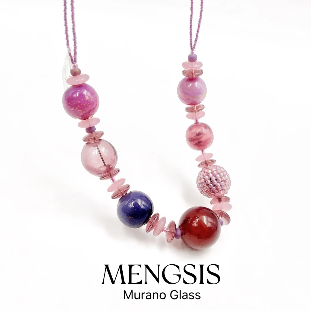 意大利 粉色琉璃项链 Murano穆拉诺琉璃 12.3