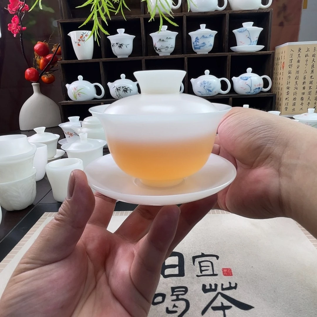 璞玉高冰素烧薄胎140ml元宝盖碗送主人杯