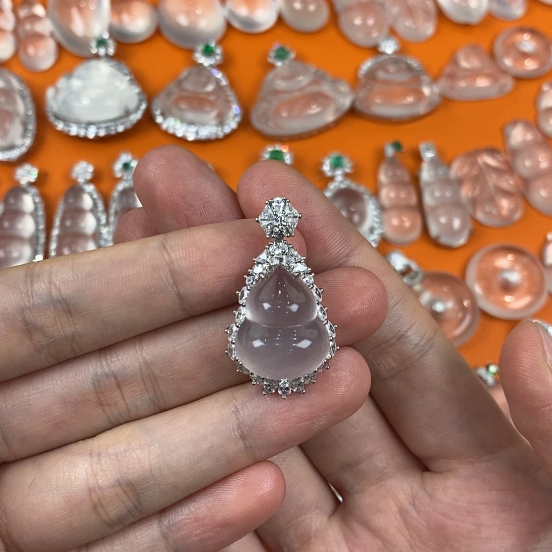 银S925镀金镶嵌吊坠石英质玉