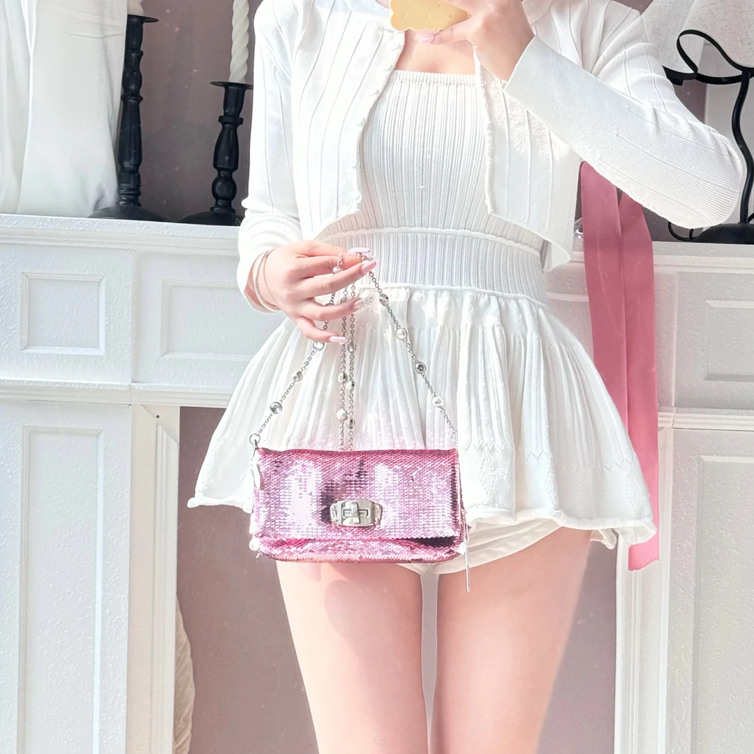 95新 MIU MIU/缪缪 miumiu人鱼姬粉亮片链条包