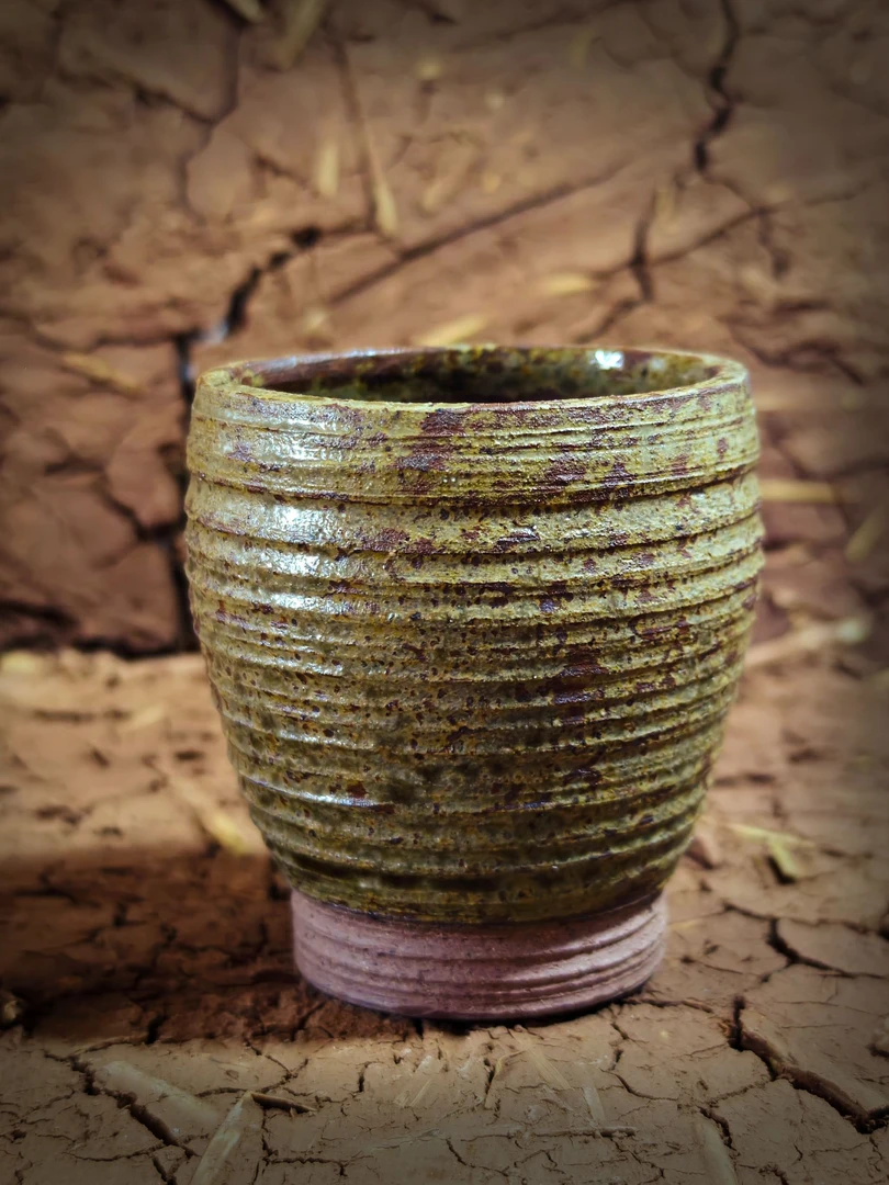 关中李疯子工作室纯手作原矿粗陶  土狼青茶杯