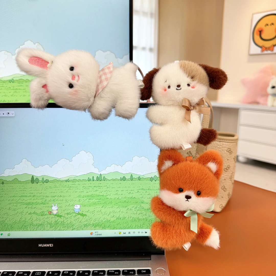 拉比泰原创可爱电脑桌伴夹子玩偶毛绒玩具陪伴上班学习搭子陪伴