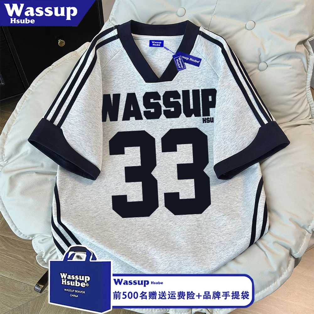 WASSUP HSUBE美式复古数字短袖t恤男女夏季休闲学生百搭潮牌上衣