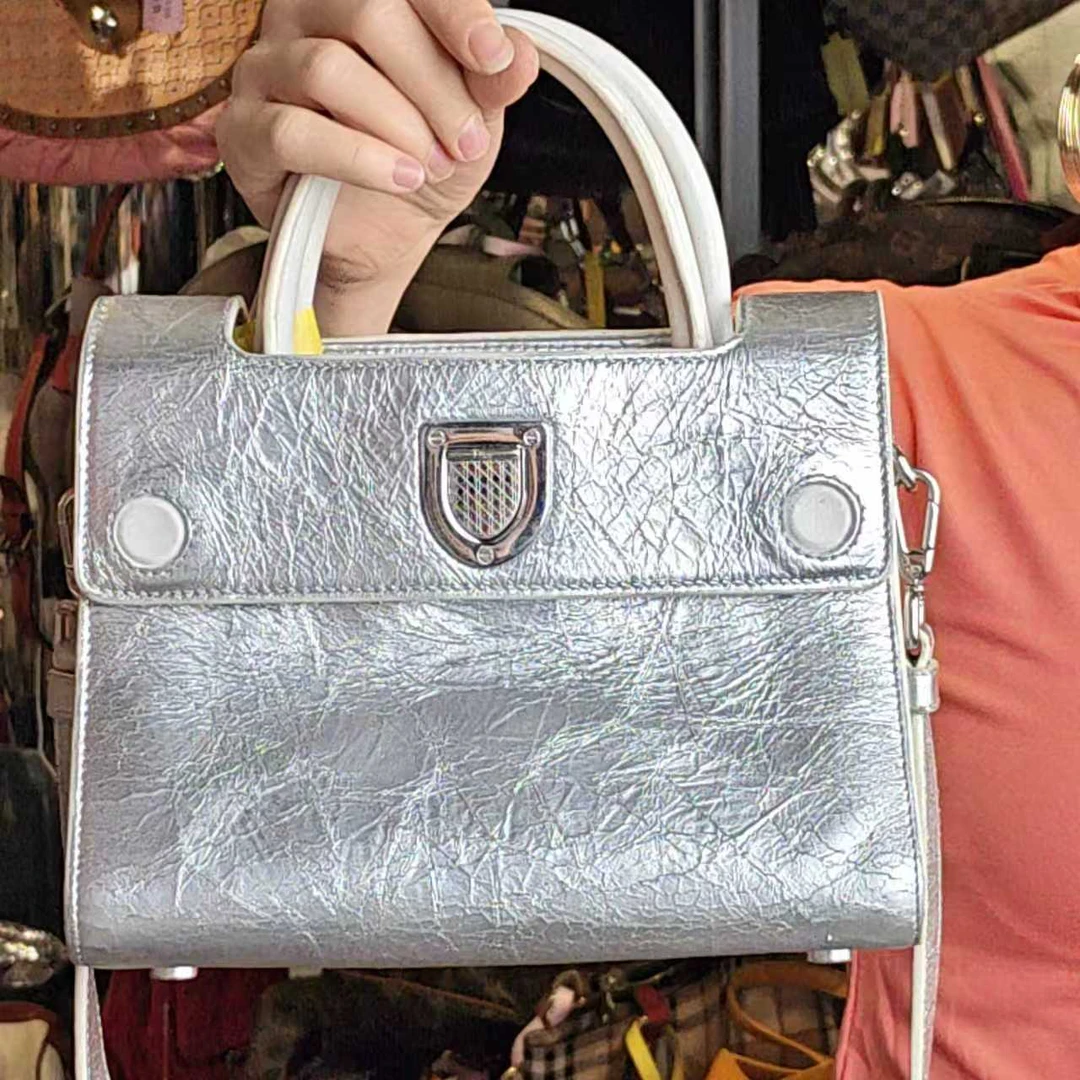 90新 DIOR/迪奥 Dior迪奥银色单肩包白色帆布2412