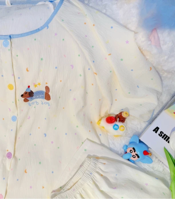 热小狗圆领套头250斤带纽开衫140-250码睡衣卡通家居服套装舒适
