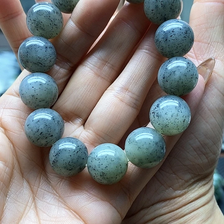 和田玉未镶嵌手链卡16点墨青花白肉