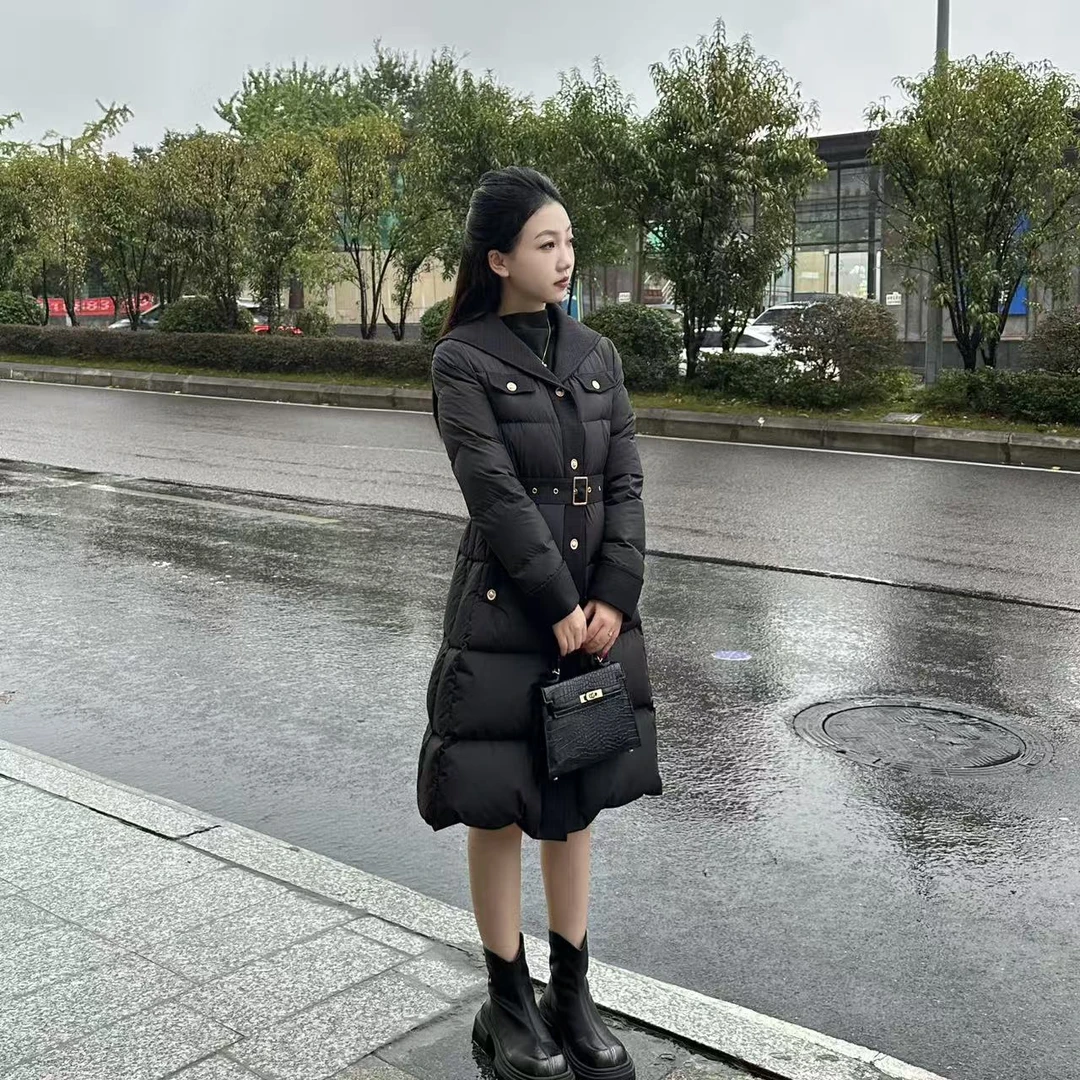 《海德公园5084》琳琳小个子中长款羽绒服修身连帽常规秋冬拼接