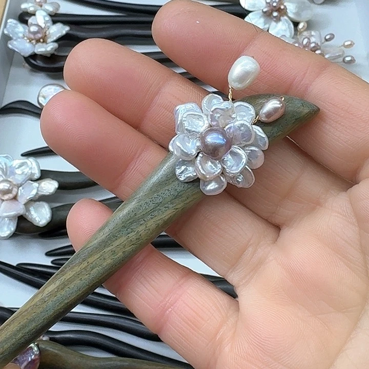 淡水珍珠发饰银S925镶嵌