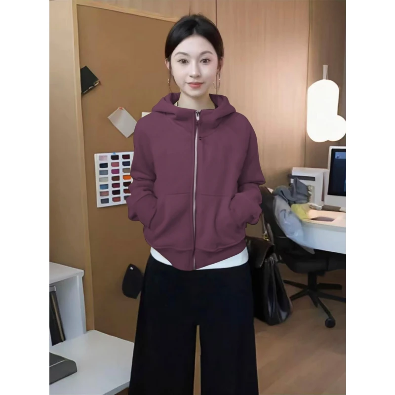 开衫连帽卫衣女士短款外套秋冬新款休闲百搭小个子洋气拉链上衣潮