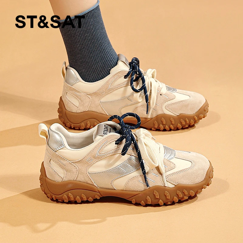 星期六2025春季新款厚底德训鞋女跑步鞋轻便百搭休闲鞋增高运动鞋