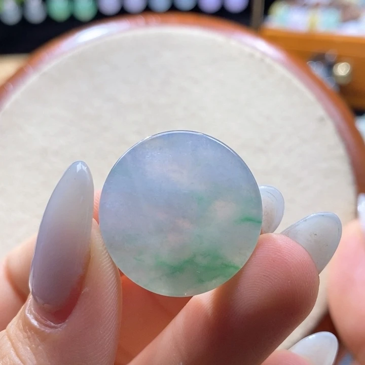 翡翠未镶嵌吊坠(不含链)翡翠冰春彩圆牌