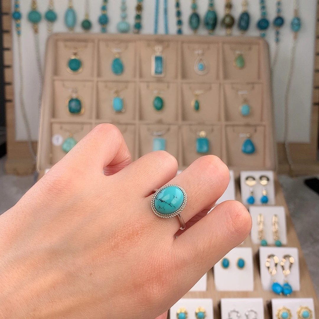 绿松石银S925镶嵌戒指