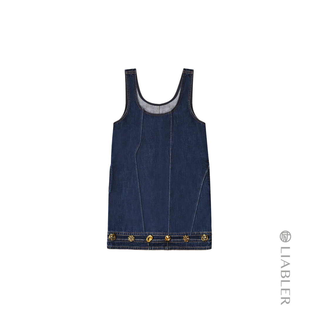 LIABLER/励 P25春夏解构设计感背心宽松牛仔裙 LSS25139D