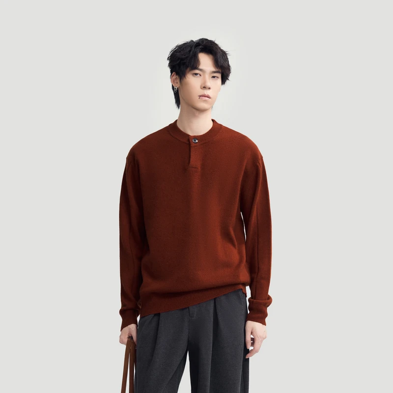 HERBEL黑白HERBEL/黑白 套头毛衣男2025年冬季新款百搭红色内搭保