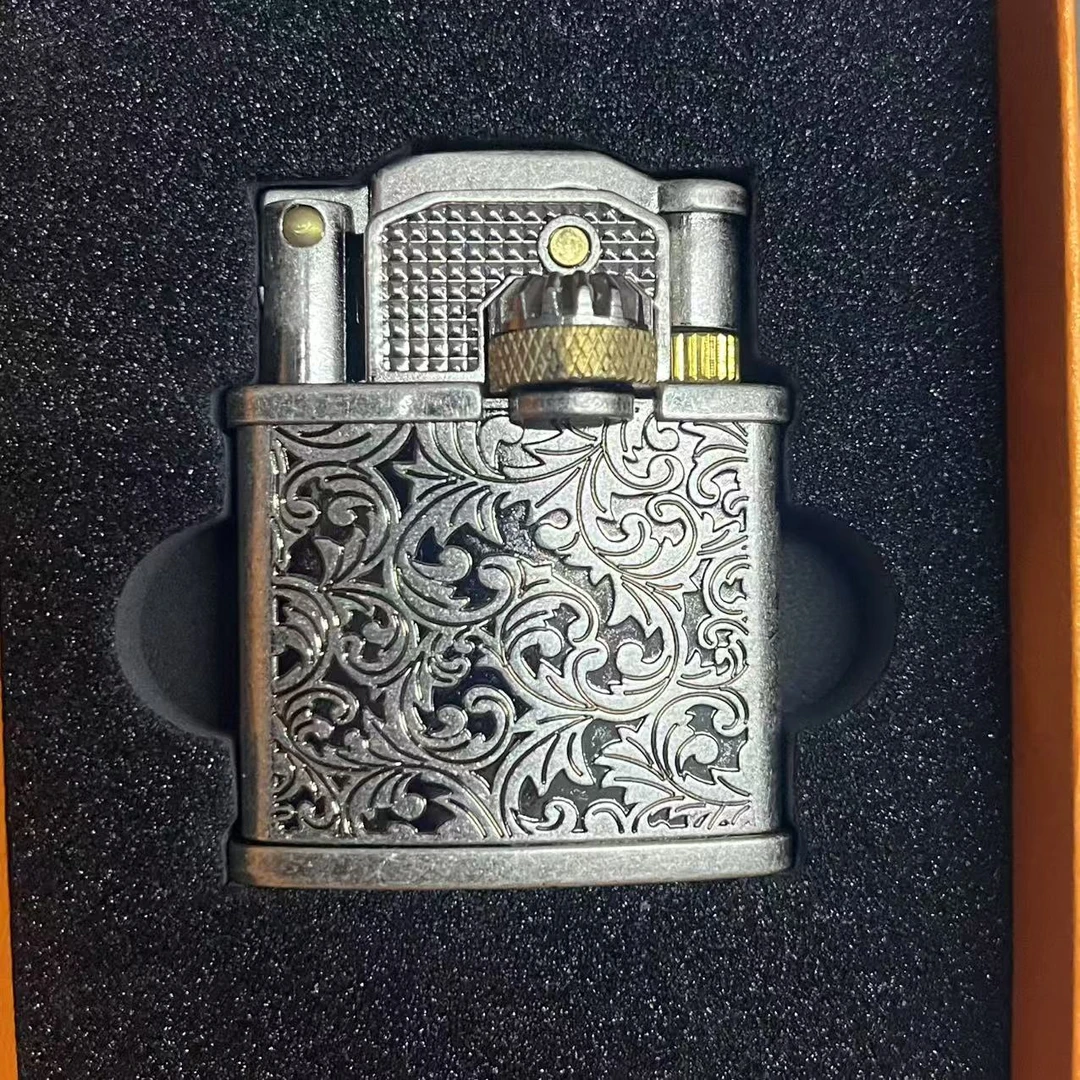 复古手工半自动金色侧滑轮打火机个性雕刻便携男士高档礼物