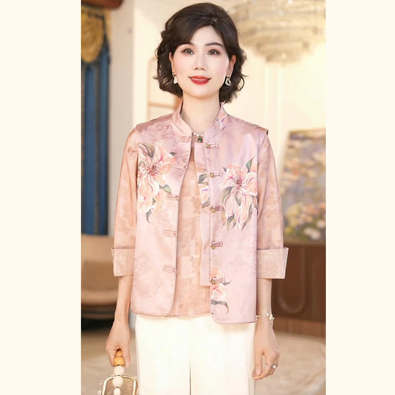 中年妈妈春装新中式国风马甲2025新款洋气上衣服马夹坎肩唐装外套