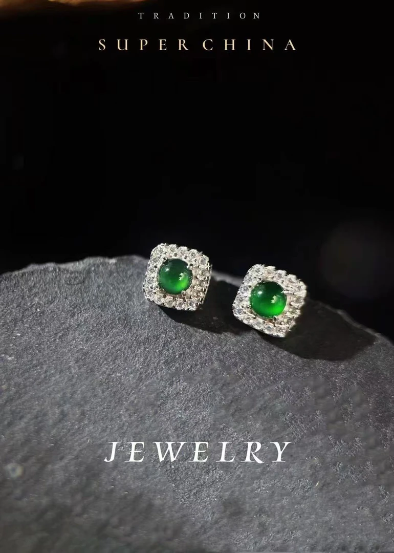 925银亚克力耳饰 精工厂新中式国风轻奢高级合成锆石电白银耳饰