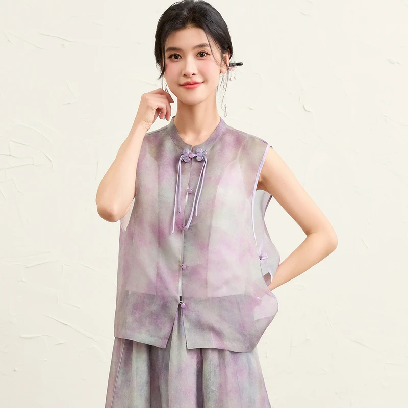 金菊【真丝桑蚕丝马甲】25年春夏新款透气蝴蝶国风扣百搭款W8532022