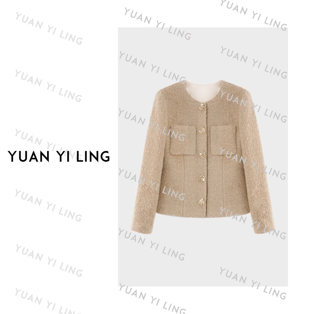 袁艺灵【海莉】秋冬进口重磅羊毛圆领修身温柔气质外套