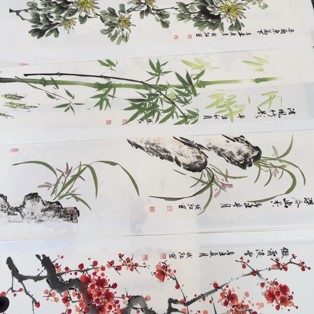 国画四尺对开花鸟作品