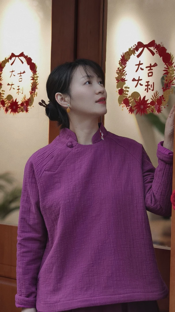 朴时如故【江南韵】双层皱麻刺绣上衣