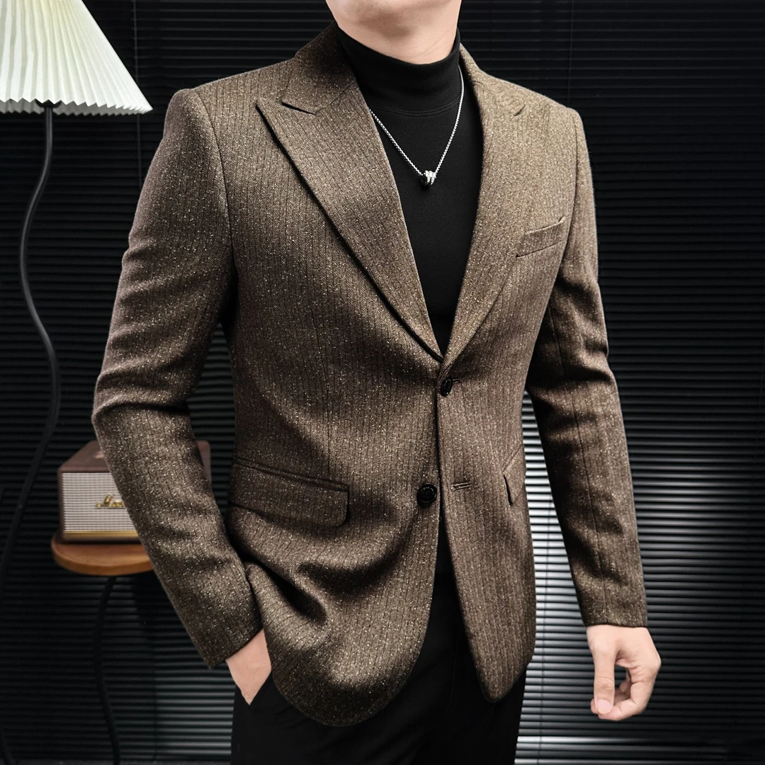 雪花点暗条纹休闲西装外套男款爆款2025新款高级感西服单件上衣男