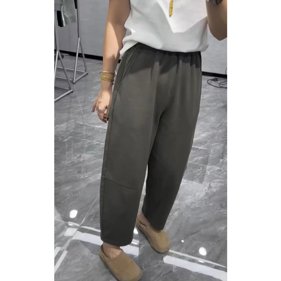 艾塔莉早秋简约休闲裤直筒裤口袋松紧腰韩版气球裤时尚舒适九分裤