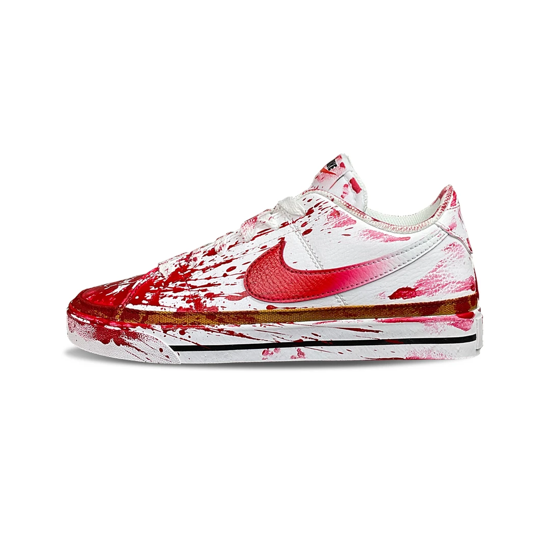 NIKE/耐克CourtLegacyDH3162-100定制鞋子泼墨红低帮男款红白手绘