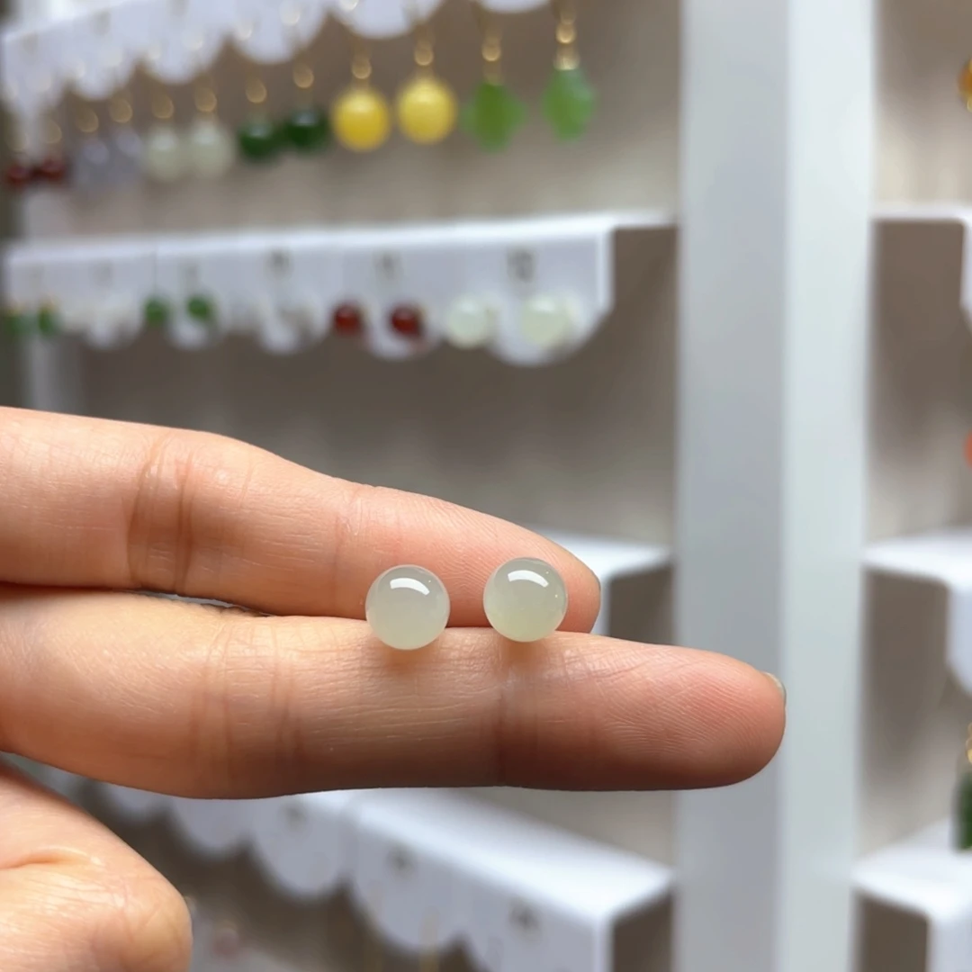 和田玉银S925镶嵌耳饰