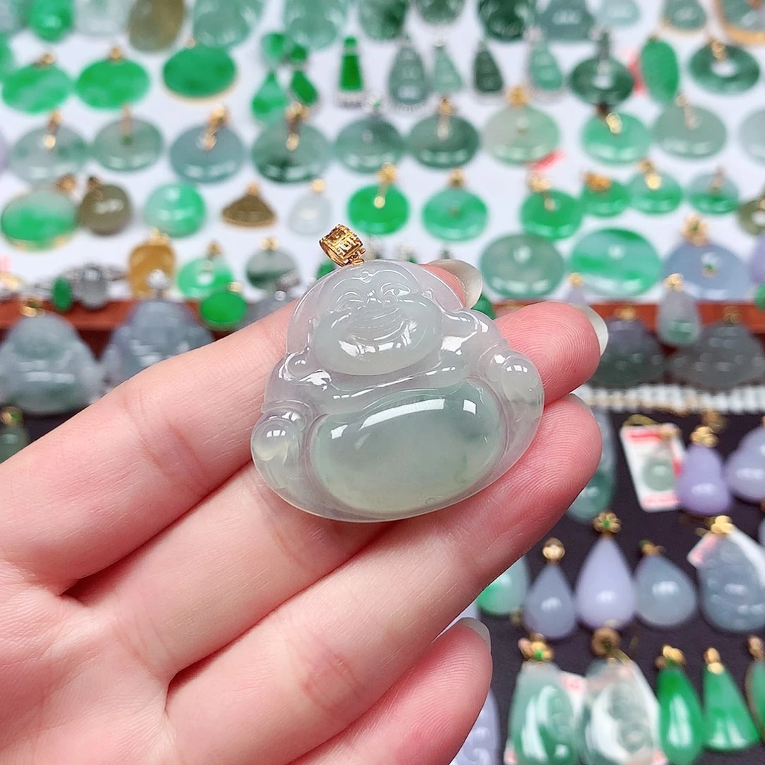翡翠18K金镶嵌颈饰天然翡翠A货