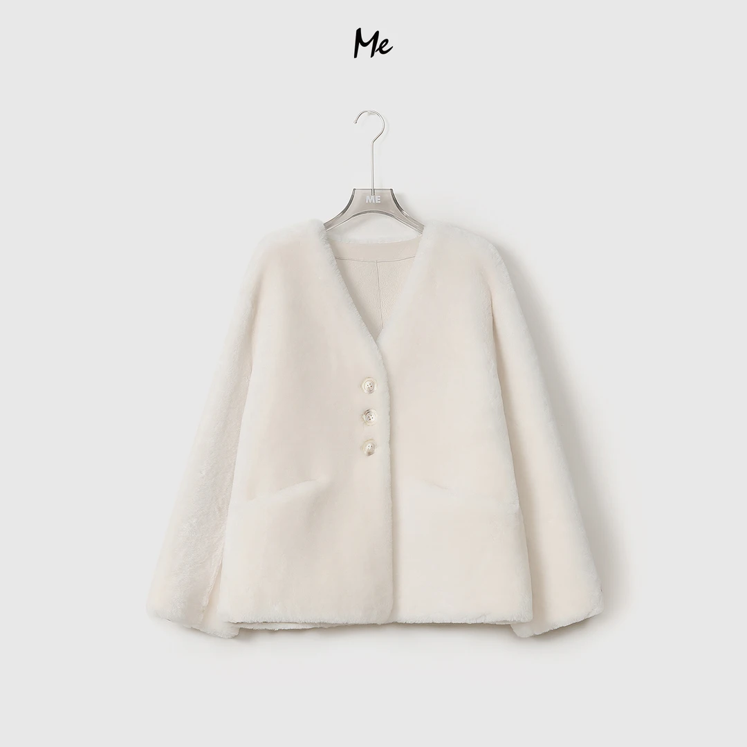 ME【延续经典】西班牙进口美利奴羊皮毛一体v领高端皮草MEQA3709