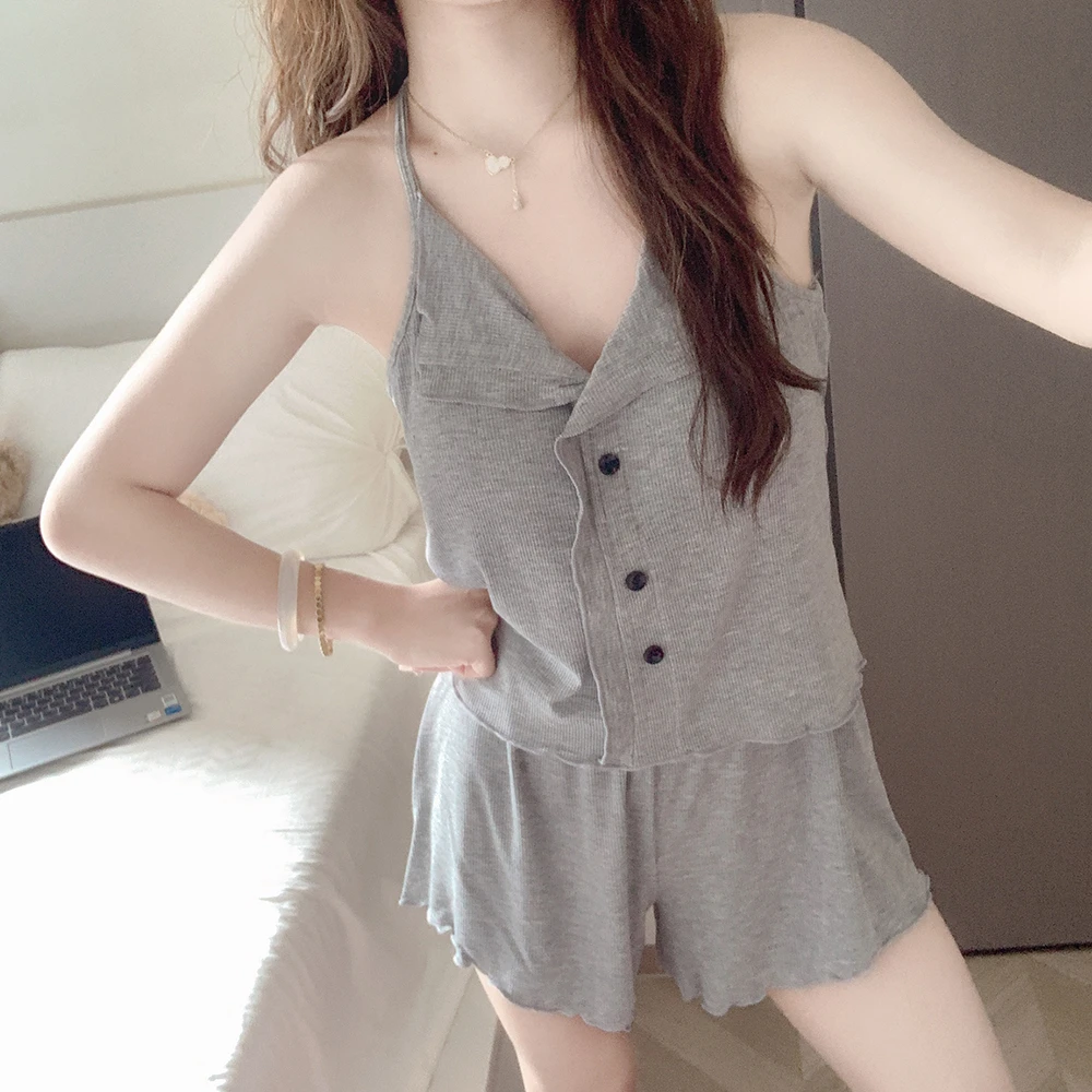 【带胸垫一体】吊带睡衣少女款莫代尔夏季薄款防凸点性感家居服套装