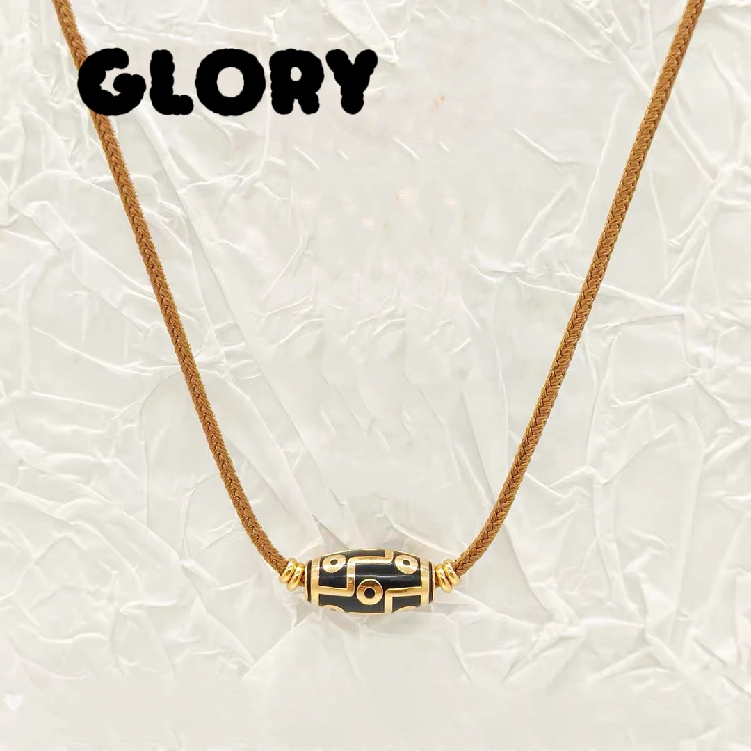 非金属棉绳项链 中国风复古黑色天珠金色吊坠项链饰品颈链锁骨链