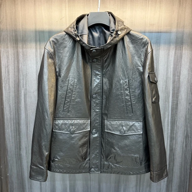 【金6皮匠】冲锋连帽牛皮油蜡真皮皮衣时尚休闲春秋新款