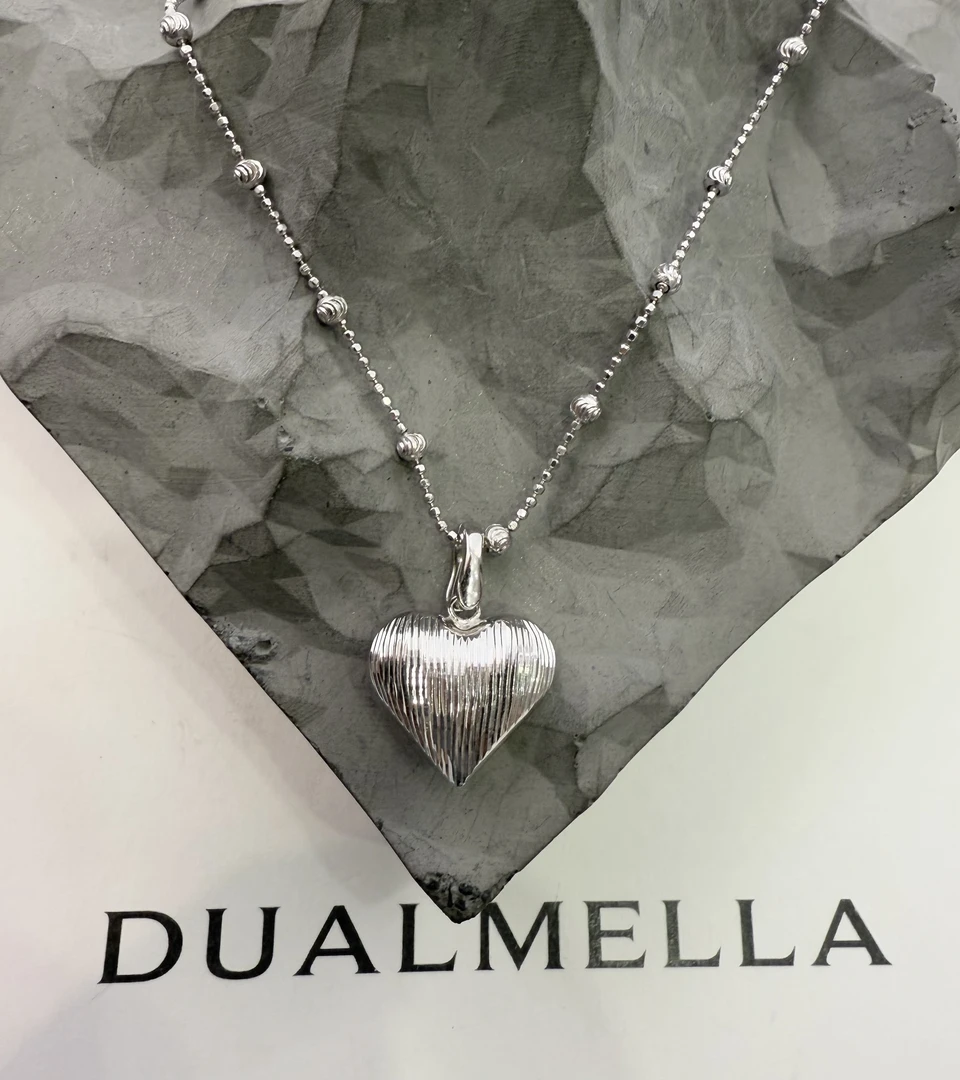 坠链均925银 【心动时刻】意货爆闪拉丝爱心珠珠项链45+5cm