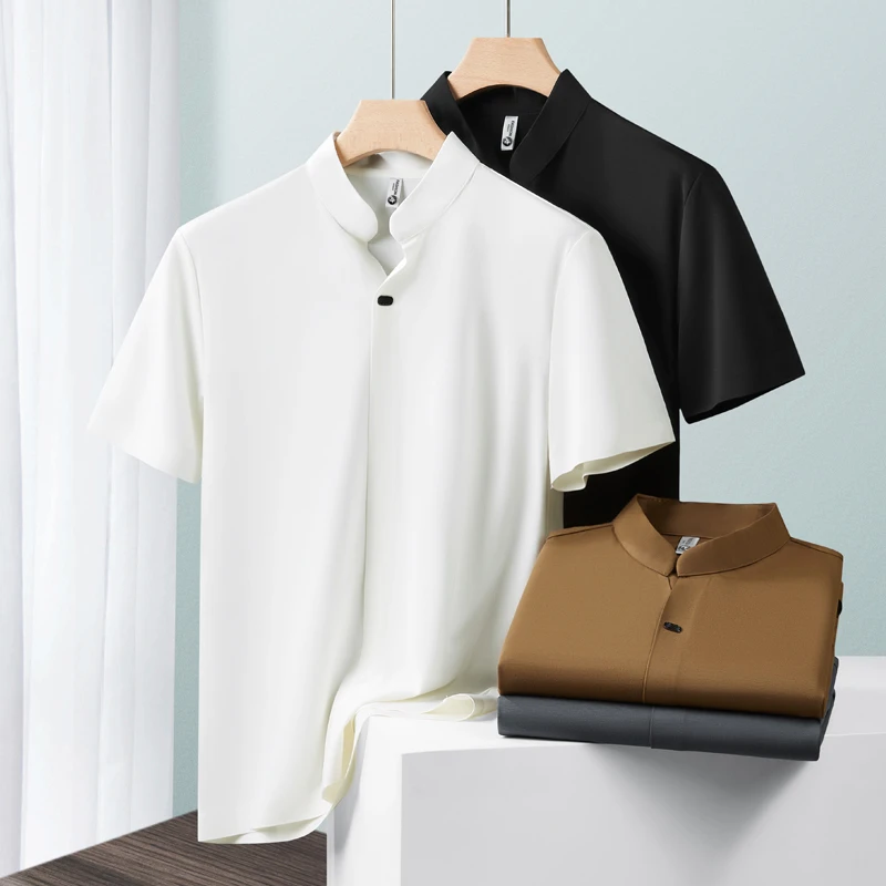 【凌家轻奢男装】夏季新款亨利领纯色凉感休闲男士商务polo衫