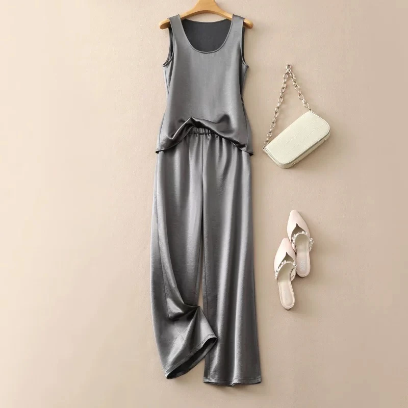 T99夏季新款简约高级套装背心长裤