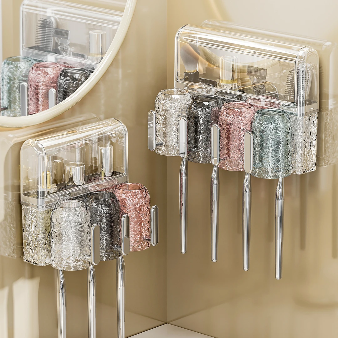 【佳立方】防尘牙刷置物架壁挂式免打孔漱口杯架子家庭情侣沥水杯架