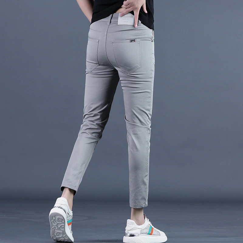 2025新款夏季灰色九分牛仔裤男修身小脚弹力休闲男士9分裤子薄款