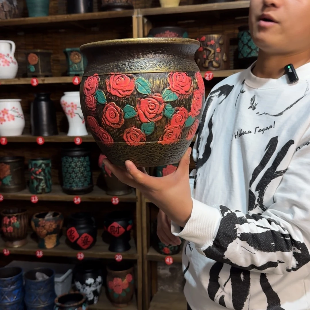 带孔高端浮雕花盆高度+口径21-21